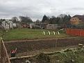 Plot stretches from the path, visible at the bottom of the photo, to the compost bin, top right and includes the poly tunnel.